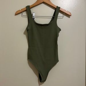 Abercrombie 90s Seamless Ribbed Fabric Tank Bodysuit Olive Green XS